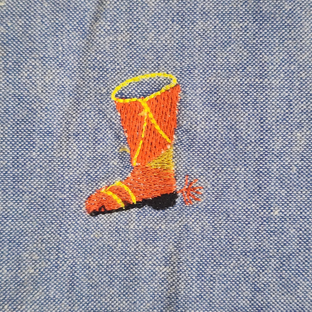 VTG Chambray Western Shirt Embroidered Boots Size Large #1450 - Picture 6 of 16